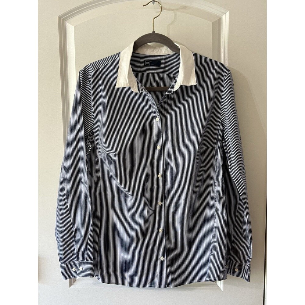 Gap Women’s Size 14 Blue White Striped Long Sleeve Button Down Shirt Work